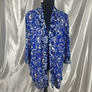 Isaac Mizrahi Live! Royal Blue Boho Floral Knit Kimono Cardigan – XL | Pockets